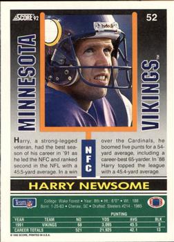 1992 Score #52 Harry Newsome Back