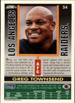 1992 Score #54 Greg Townsend Back