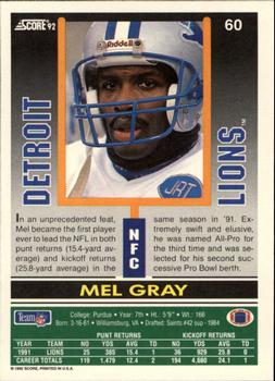 1992 Score #60 Mel Gray Back