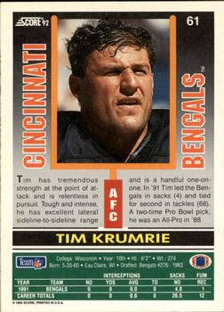 1992 Score #61 Tim Krumrie Back