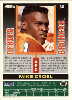 1992 Score #66 Mike Croel Back