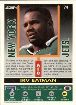 1992 Score #74 Irv Eatman Back