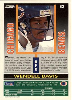 1992 Score #82 Wendell Davis Back