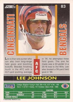 1992 Score #83 Lee Johnson Back