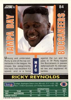 1992 Score #84 Ricky Reynolds Back
