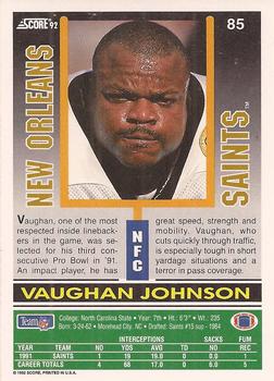 1992 Score #85 Vaughan Johnson Back