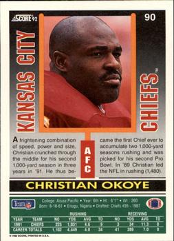 1992 Score #90 Christian Okoye Back