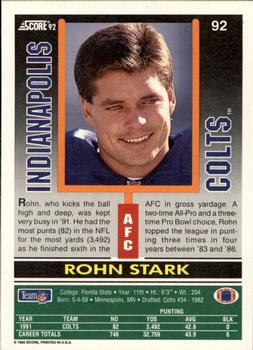 1992 Score #92 Rohn Stark Back