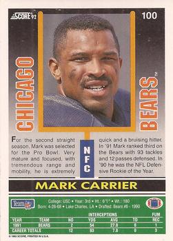 1992 Score #100 Mark Carrier Back
