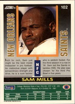 1992 Score #102 Sam Mills Back