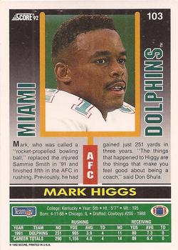 1992 Score #103 Mark Higgs Back