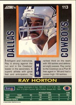 1992 Score #113 Ray Horton Back