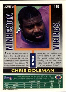 1992 Score #119 Chris Doleman Back