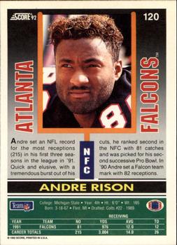 1992 Score #120 Andre Rison Back