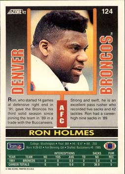 1992 Score #124 Ron Holmes Back