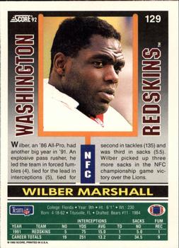1992 Score #129 Wilber Marshall Back