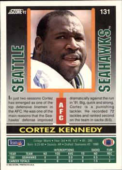 1992 Score #131 Cortez Kennedy Back