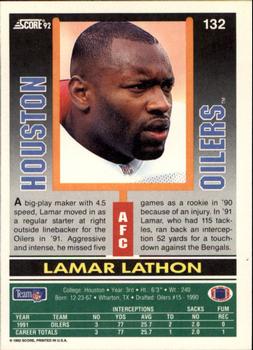1992 Score #132 Lamar Lathon Back