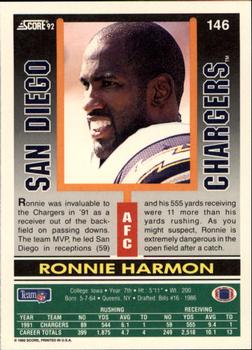 1992 Score #146 Ronnie Harmon Back