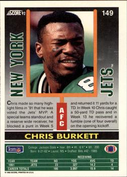1992 Score #149 Chris Burkett Back
