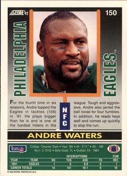 1992 Score #150 Andre Waters Back