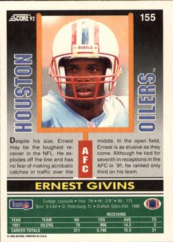 1992 Score #155 Ernest Givins Back