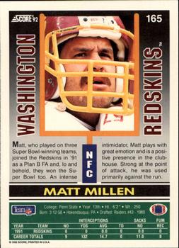 1992 Score #165 Matt Millen Back