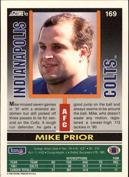 1992 Score #169 Mike Prior Back