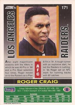 1992 Score #171 Roger Craig Back