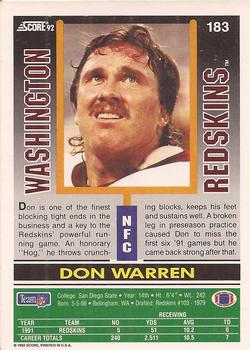 1992 Score #183 Don Warren Back