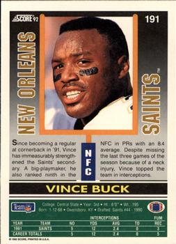 1992 Score #191 Vince Buck Back