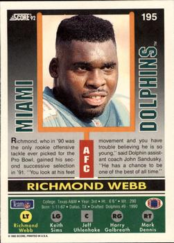 1992 Score #195 Richmond Webb Back
