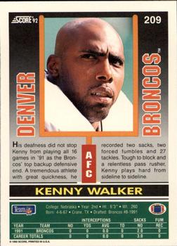 1992 Score #209 Kenny Walker Back