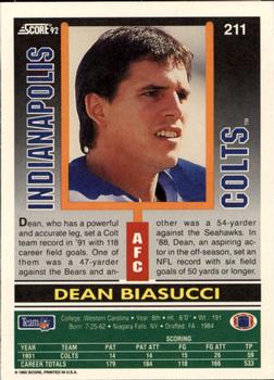 1992 Score #211 Dean Biasucci Back
