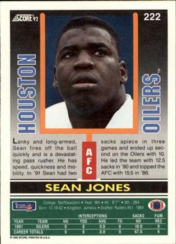 1992 Score #222 Sean Jones Back