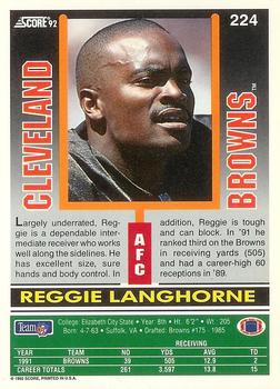 1992 Score #224 Reggie Langhorne Back
