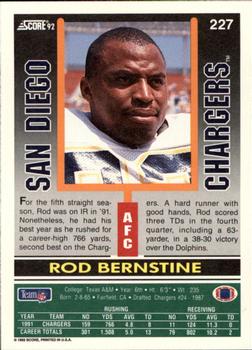1992 Score #227 Rod Bernstine Back