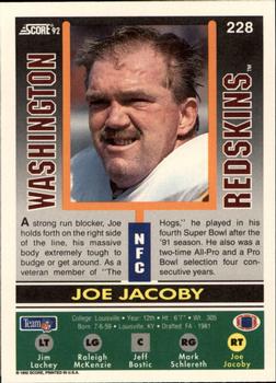 1992 Score #228 Joe Jacoby Back