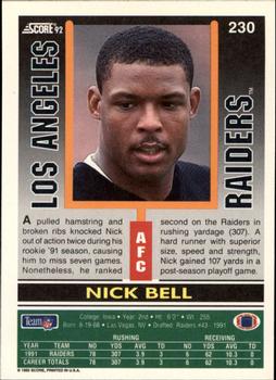 1992 Score #230 Nick Bell Back