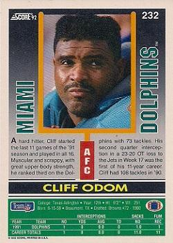 1992 Score #232 Cliff Odom Back