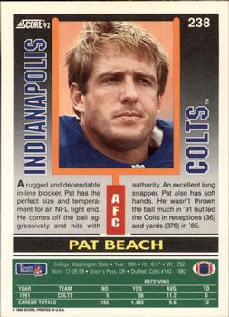 1992 Score #238 Pat Beach Back