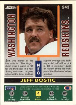 1992 Score #243 Jeff Bostic Back