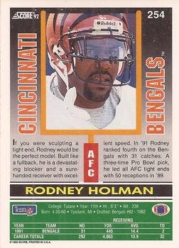1992 Score #254 Rodney Holman Back