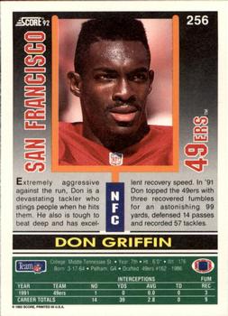 1992 Score #256 Don Griffin Back