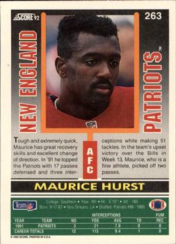 1992 Score #263 Maurice Hurst Back