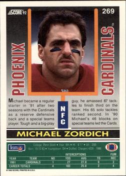 1992 Score #269 Michael Zordich Back