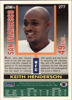 1992 Score #277 Keith Henderson Back