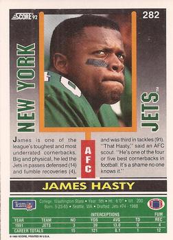 1992 Score #282 James Hasty Back