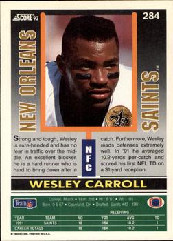 1992 Score #284 Wesley Carroll Back