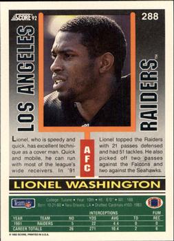 1992 Score #288 Lionel Washington Back